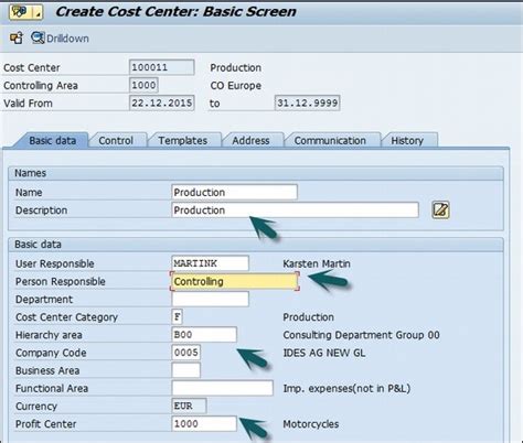 Sap Co Create Cost Center