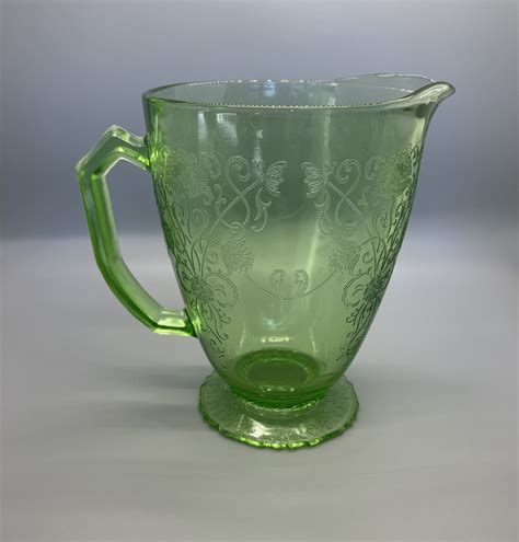 Green Florentine Poppy Water Pitcher Vintage Depression Glass Etsy