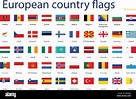Vector illustration set of European country flags with names. 50 ...