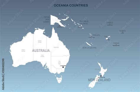 Detailed Oceania Countries Vector Map Australia New Zealand And Pacific Islands Country South