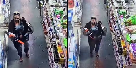 Stop Stealing Woman Caught On Camera Trying To Stuff A Chainsaw Down Her Pants Rfm