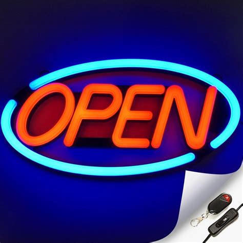 Large Oval Flashing Led Neon Open Sign Light Blue Red Business Signs
