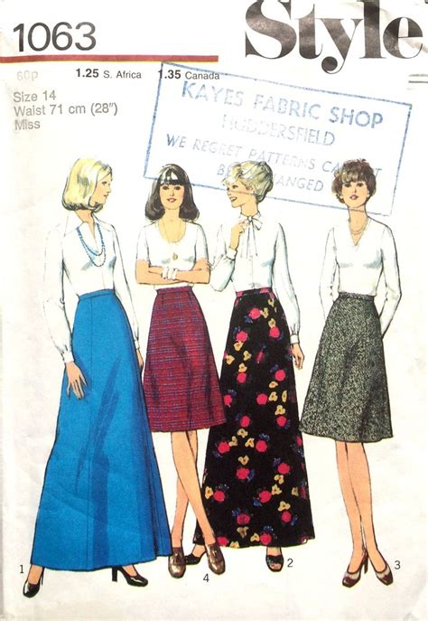 Vintage Skirt Sewing Pattern Size 14 Style 1063 Etsy Uk Skirt
