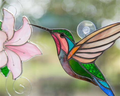 Hummingbird Stained Glass Window Hangings Flower Stained Glass Etsy Australia