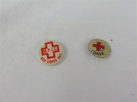 Two Antique Red Cross Pins Button Pinback Dr63 Etsy