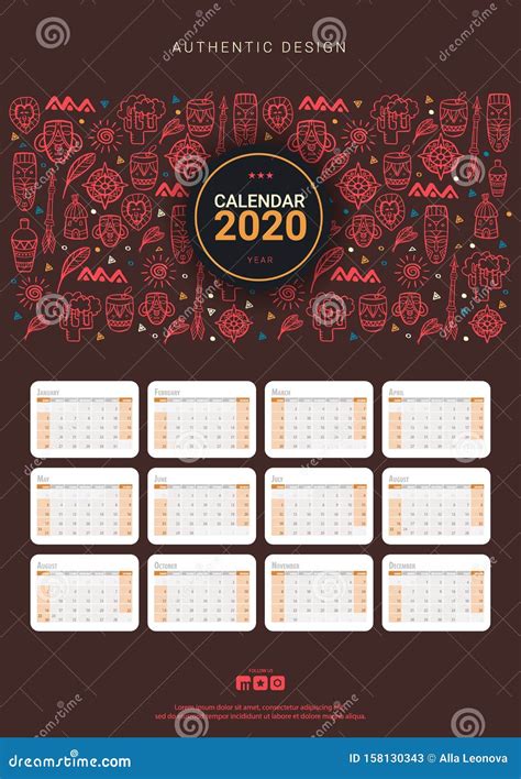 Plantilla Del Calendario Para 2020 Con Motivo Africano Elementos De