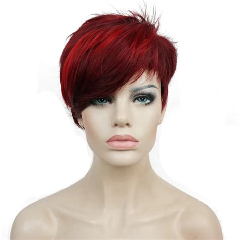 Strongbeauty Women S Red Short Wig Pixie Cut Kanekalon Synthetic Capless Full Wigs Natural In