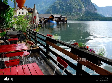 Cafe Terrace At The Hallstaetter See Lake Hallstatt Hallstatt Unesco