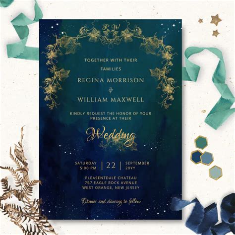 Navy Blue Mid Summer Night Dream Celestial Wedding Invitation Zazzle