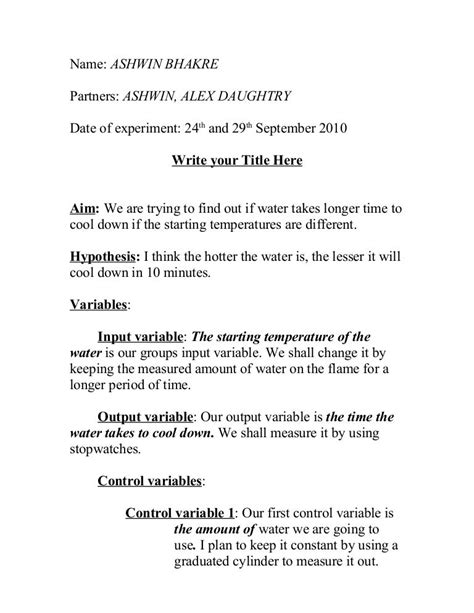 Lab Report For Water Experiment