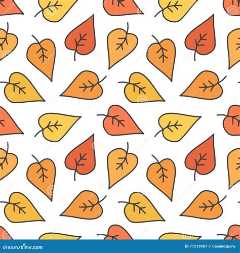 Cute Doodle Hand Drawn Colorful Autumn Leaves Seamless Pattern