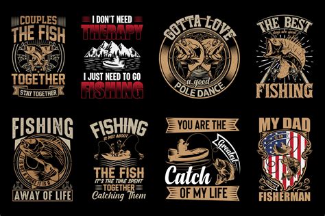 Fishing T Shirt Design Bundle Fish Lover Vector Illustration Trendy