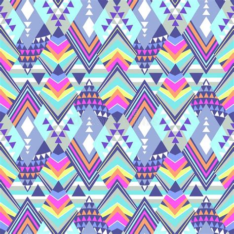 Colorful Tribal Geo Shapes Seamless Background Stock Illustration