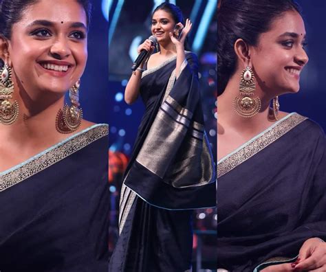 Keerthy Suresh In A Black Saree At Maamannan Audio Launch Event