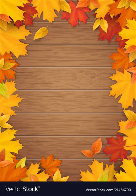 Autumn Leaves On Wooden Background Royalty Free Vector Image