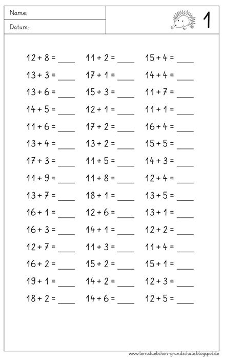 Arbeitsblätter für klasse 1 bis 4. Kopfrechenblätter zur Auswahl (2) | Kopfrechnen, Mathe ...