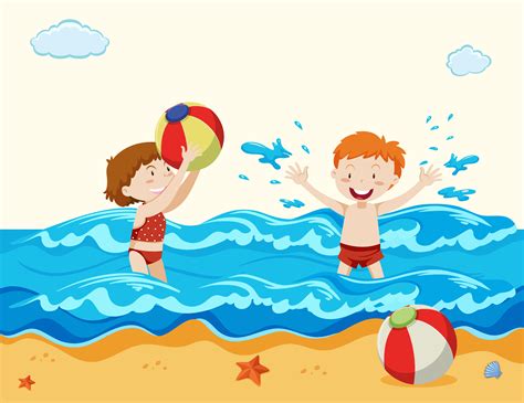 Boy And Girl Playing At The Beach 300694 Vector Art At Vecteezy