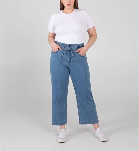 Belted High Rise Wide Leg Crop Jeans Plus Size Silver Jeans Us