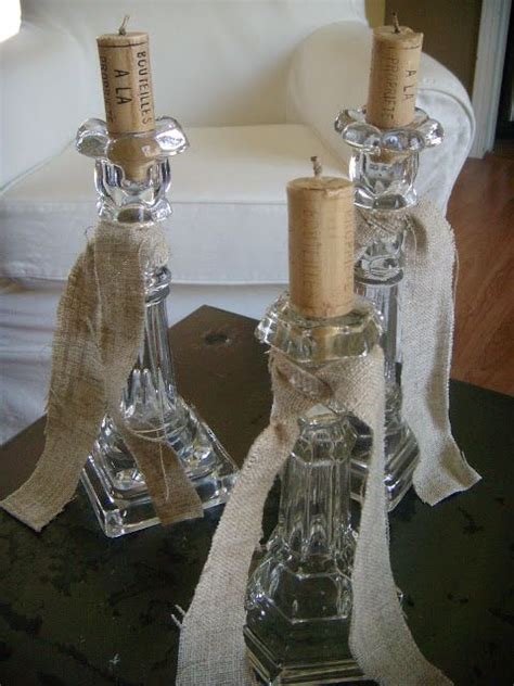 wine cork candles linen strips and clear holders diy candle decor fancy candles wine cork