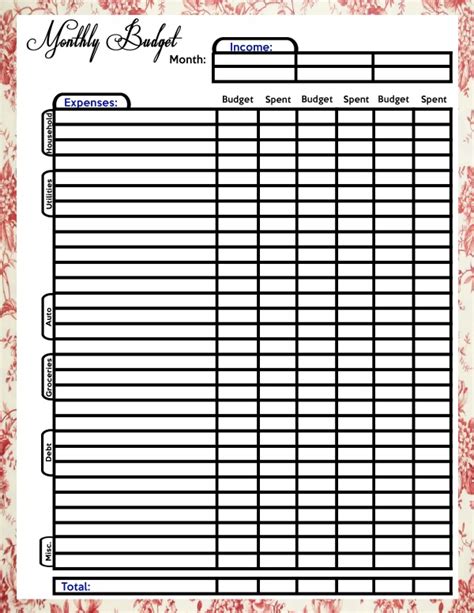6 Best Images Of Printable Monthly Budget Spreadsheet Blank Monthly