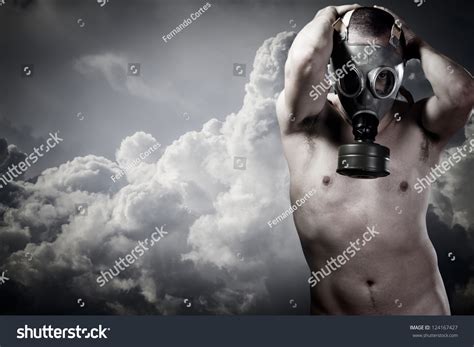 Pollution Concept Portrait Nude Man Gas Stock Photo 124167427
