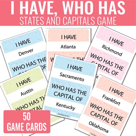I Have Who Has States And Capitals Game Easy Peasy Learners