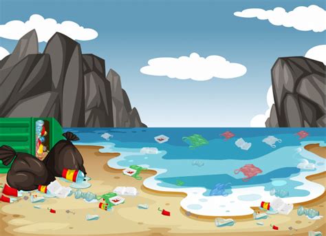 Si te gusta el estilo de estas caricaturas y quieres una, puedes informarte en www.platerocaricaturas.com para caricaturas. Un fondo de contaminación de playa sucia | Vector Premium