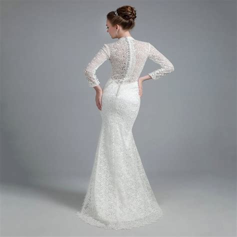High neck white dress with sleeves. White Vintage Lace High Neck Long Sleeves Mermaid Wedding ...