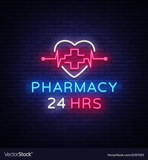 Pharmacy Neon Sign Pharmacy 24 Hours Royalty Free Vector