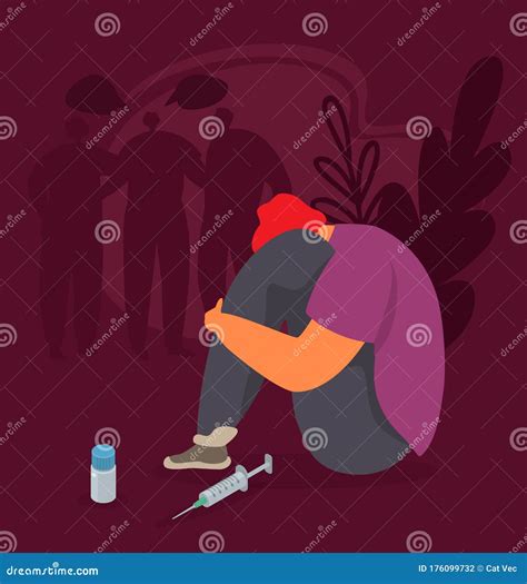 Drug Addiction Vector Illustration Abused Addicted Young Man Or Teen