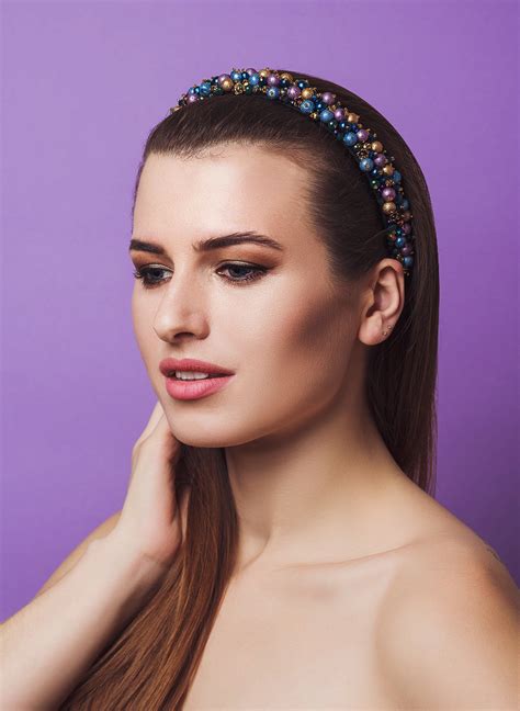 Embellished Headband Blue Purple Jeweled Headbands For Women Etsy