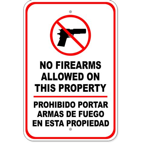 Bilingual No Firearms Aluminum Sign 18 X 12 Custom Signs
