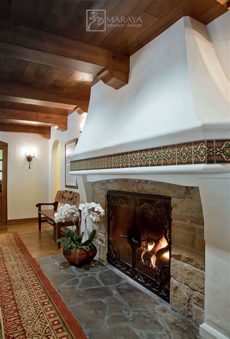 Spanish Colonial Fireplace In Plaster And Stone With Malibu Tile