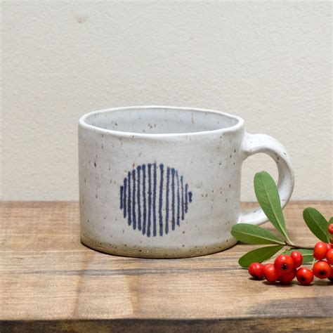Striped Handmade Pottery Mug White And Blue By Sarah Stearns Ceramics