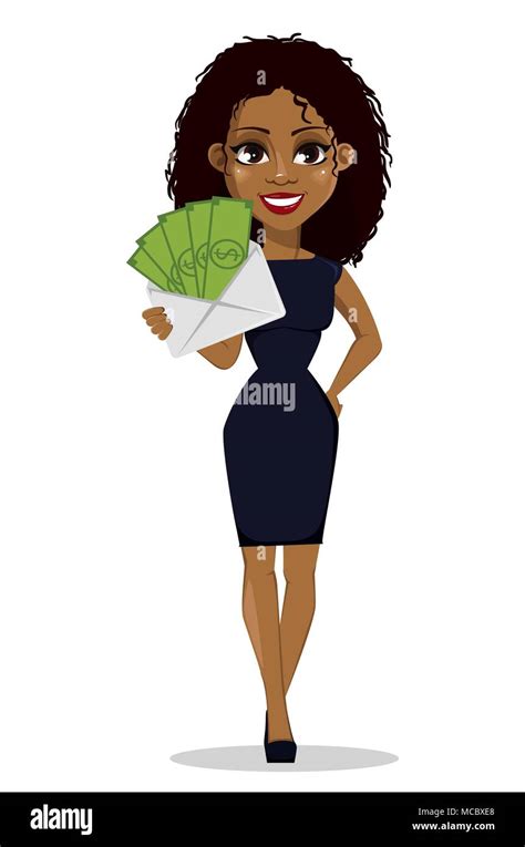 African American Business Woman Cartoon Character Young Beautiful