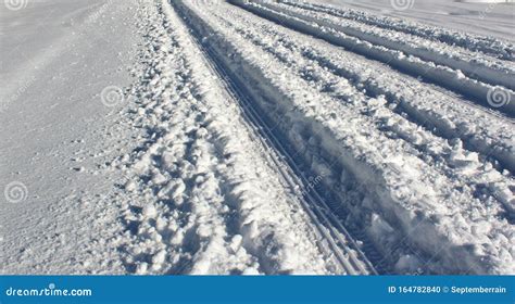 Tire Tread Marks On A Snowy Road Stock Photo Image Of Highway Fresh