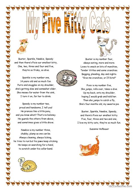My Five Kitty Cats Pictur English Esl Worksheets Pdf And Doc