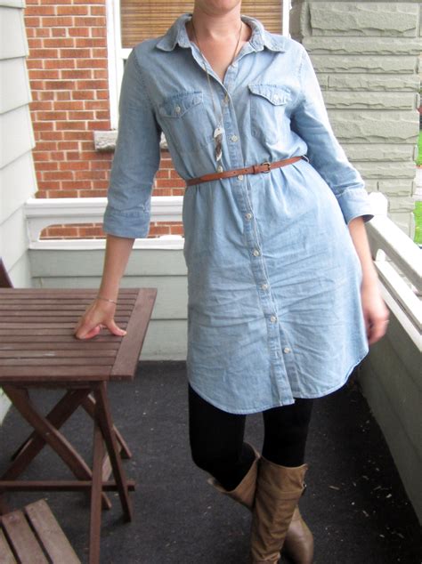 Buy Denim Shirt Dress With Leggings In Stock