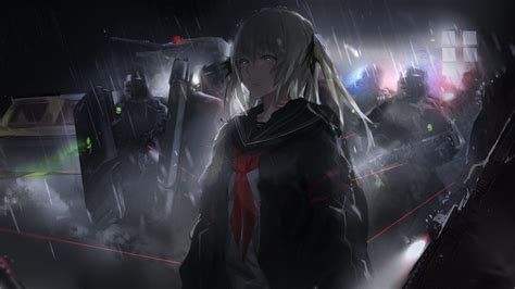 Download 1920x1080 Anime Girl Soldiers Raining Dark Theme Guns Wallpapers For Widescreen