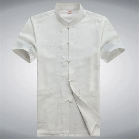 Classic White Mandarin Collar Shirt Chinese Traditional Mens Linen