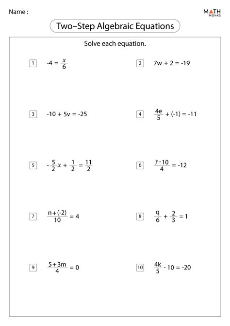 One Step Equation Worksheet