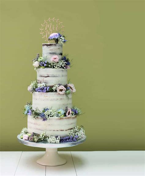 Semi Naked Cake With Wild Flower Garlands Bay Tree Cakes