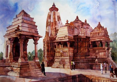 Artist Ragu Khajuraho Temple Watercolor Painting
