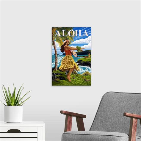 Aloha Hula Girl On Coast Wall Art Canvas Prints Framed Prints Wall