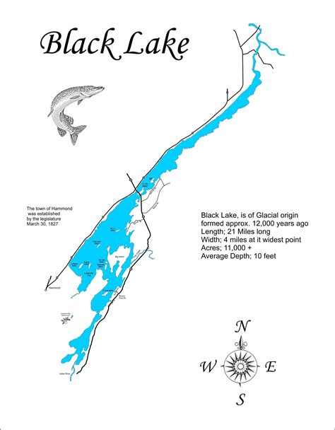 Black Lake Ny Laser Cut Wood Map