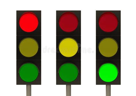 3d Rendering Red Yellow And Green Traffic Light Signal Set With