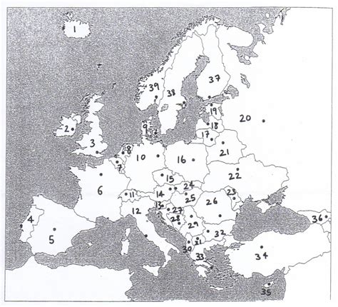 Blank Map Of Europe Worksheet Numbered