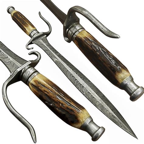 Mind Blowing Handmade Damascus Steel Hunting Sword Stag Antler