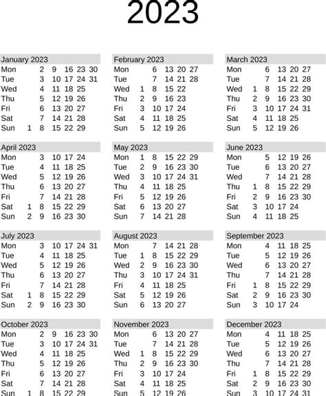 Year 2023 Calendar In English 23209340 Vector Art At Vecteezy