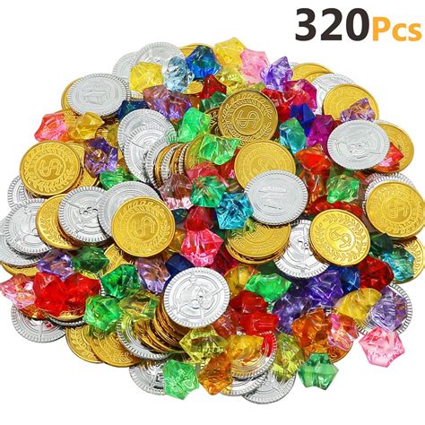 Hehali 320pcs Pirate Toys Gold Coins And Pirate Gems Jewelery Playset